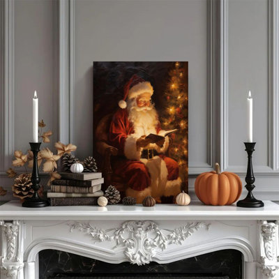1 pièce encadrée Bernhardin, peinture de père Noël, lecture de livres, arbre de Noël, affiche murale décorative rétro de style réaliste classique, décoration d'art moderne, cadeau parfait pour la chambre à coucher et le salon, 1 pouce d'épaisseur