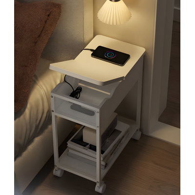 Table de chevet ultra étroite, table de chevet mince avec roulettes, table d'appoint mobile peu encombrante pour chambre à coucher, salon, canapé