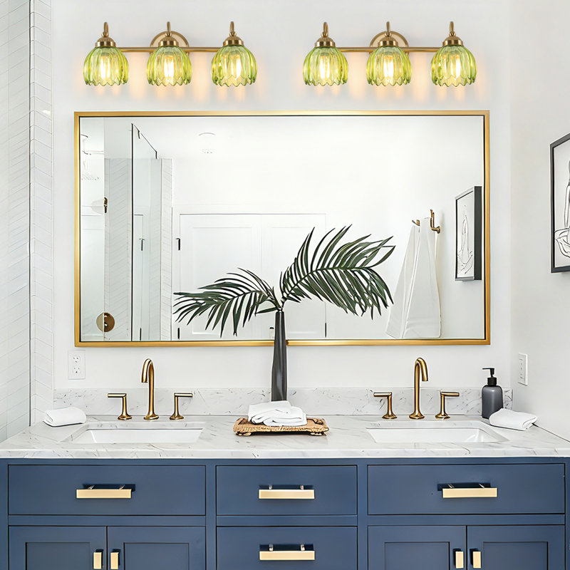 Abat-jour en verre de style rétro pour salle de bain (ampoules non incluses), Vert, Trois lumières