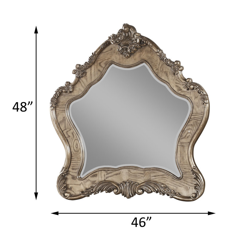 Miroir de commode biseauté traditionnel Cha, Chêne rétro