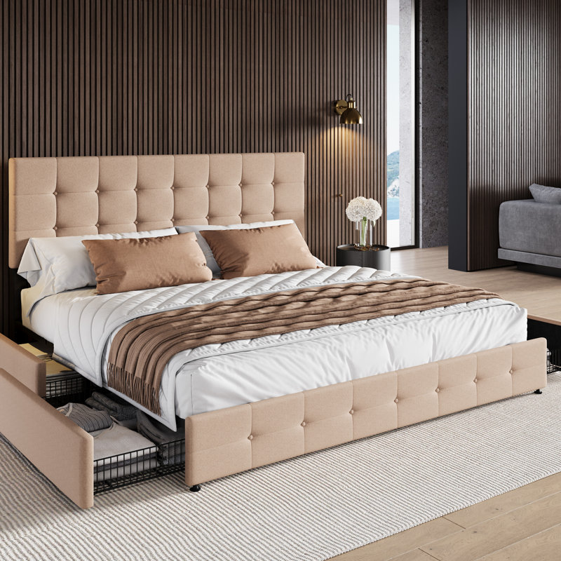 Lit de rangement tapissier Latéral, Très grand, Beige
