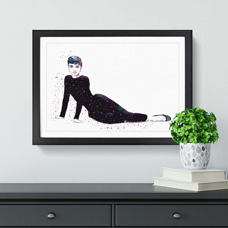 Audrey Hepburn in Abstract - Picture Frame Painting Print, 48cm H x 65cm W x 2cm D, Black Framed