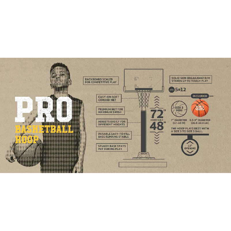 Huplay Adjustable 72" In-Ground Basketball Hoop Set