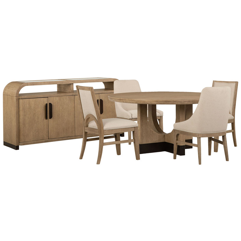 60" Round Dining Table With 2 Side Chairs 2 Arm Chairs And Sideboard, 6 Pieces: Table, 4 Chairs, Sideboard