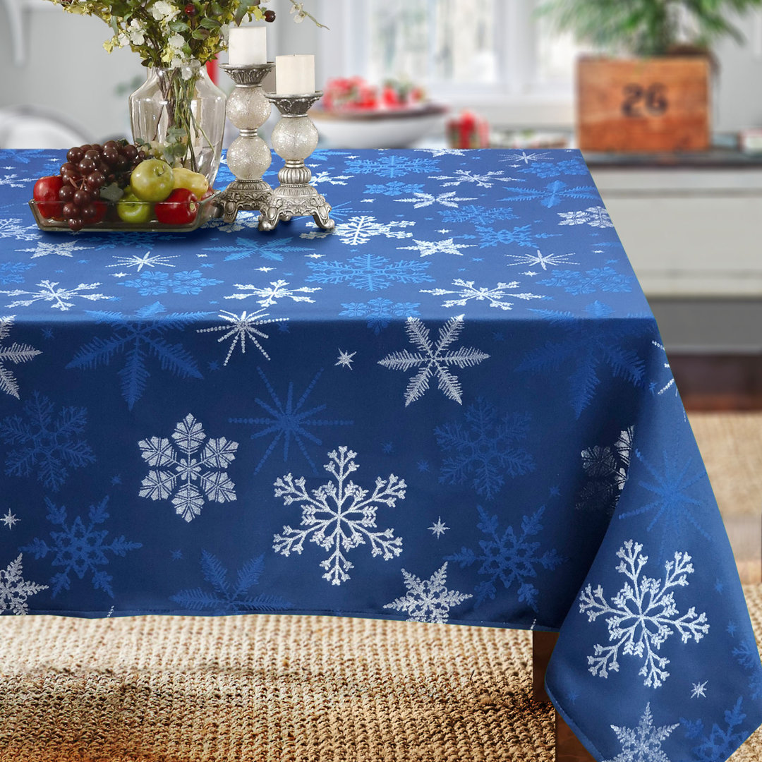 Holiday Silver Gold Snowflakes Metallic Jacquard Woven Tablecloth The Holiday Aisle® 