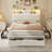Bed Frame With 5 Storage Drawers And Headboard, Velvet Upholstered Platform Bed With Led Lights And Charging Station, Beige-779872069-778007946