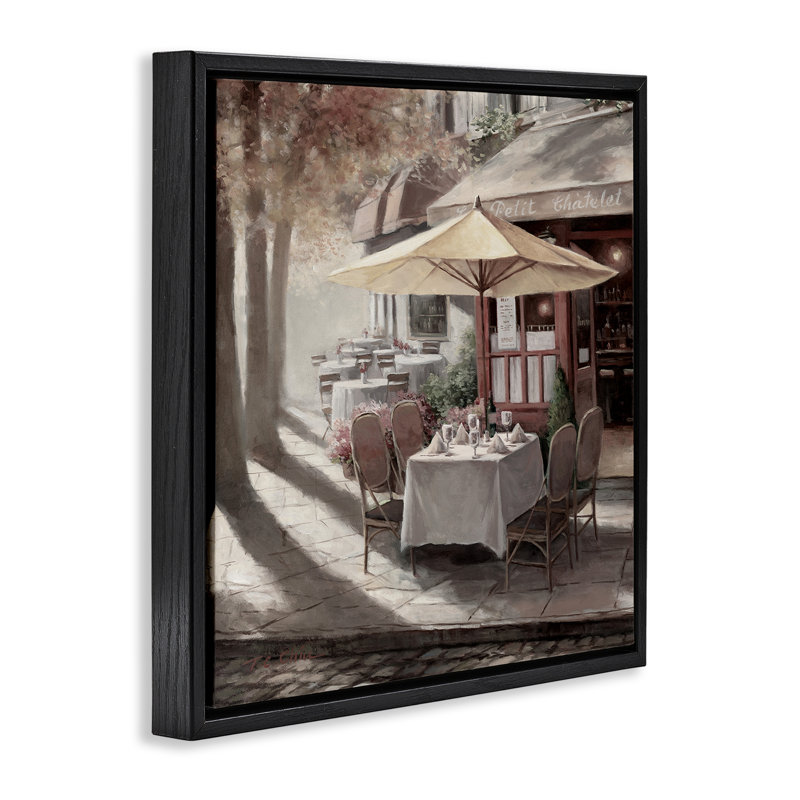 «Warm Sunlit Bistro», art par T.C. Chiu, Cadre flottant noir de jais, H 18 po x l 18 po