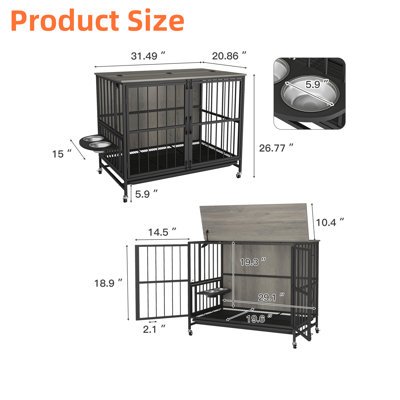Grey Modern Kennel Dogs Room,dog Crate Furniture With Rremovable Ttray, Double-door Dog House