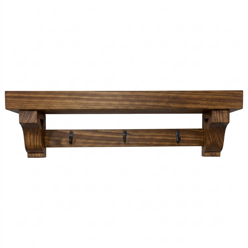 Rayne Small Wall Mounted Coat Rack with Shelf 4 Hook, Honey, 30/4/7