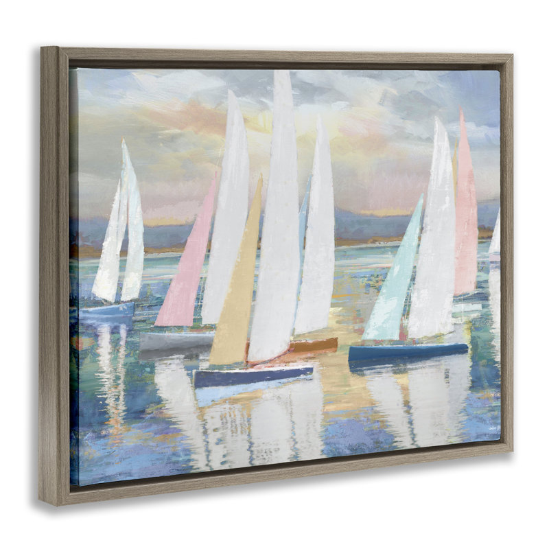 Cadre flottant abstrait et pastel pour voiliers, design par Amber Sterling, H 17 po x l 21 po, Cadre flottant orme Montalcino