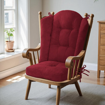 Coussin pour fauteuil à bascule - Coussin d'assise en tissu chenille doux avec capitonnage et attaches de sécurité, pour fauteuil à bascule et fauteuil planeur d'intérieur, 48 x 10 cm, rouge