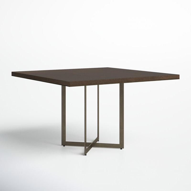 Tulane Solid Wood Top Metal Base Dining Table, Dark Brown, Nickel