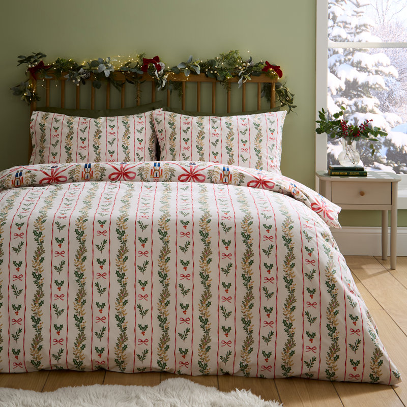 Christmas Nutcracker Bows Reversible Duvet Cover Set, King