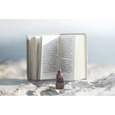 Woman With Giant Book - Wrapped Canvas Print