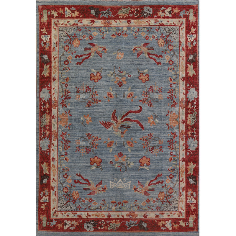 Tapis de style oriental végétal noué à la main Art Deco 9 x 12