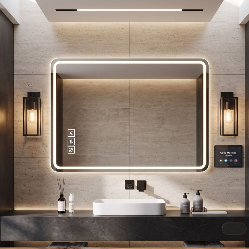 40" x 32" Frameless Rectangular LED Bathroom Vanity Mirror with Defogger Front Lit Dimmable Wall Mounted Smart Mirror
