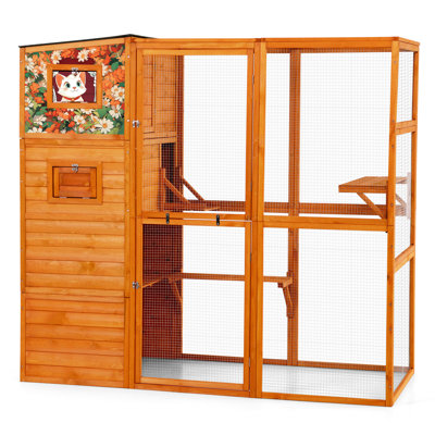 68.92" H Outdoor Cat Enclosure, 4 Pet Space, 2 Resting Areas, Platforms, And Lockable, Orange With Colorful Patterns For Multi-pet Living Windowed , Rooms, Shelter, Indoor-outdoor Life