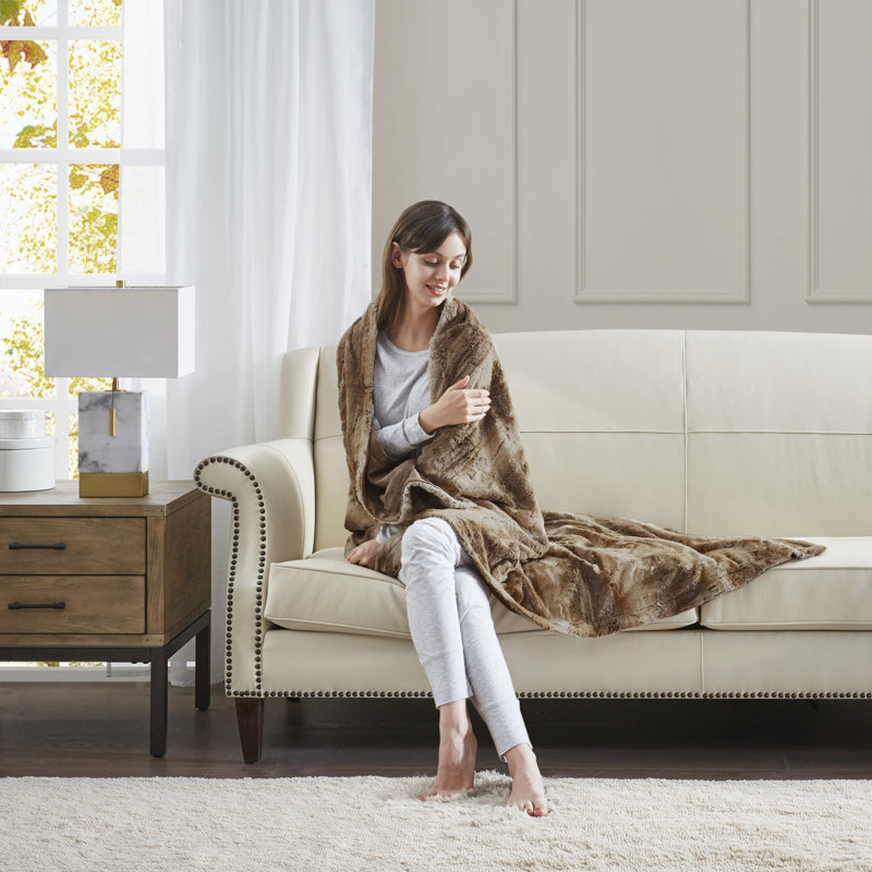 Luxurious Marselle 60"x70" Faux Fur Throw Blanket in Tan