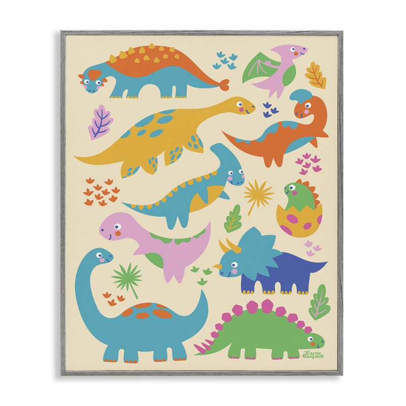 «Cute Whimsy Dinos», art de la giclée encadrée par Carrie Cantwell, Estampe numérique Farmhouse, H 30 po x l 24 po