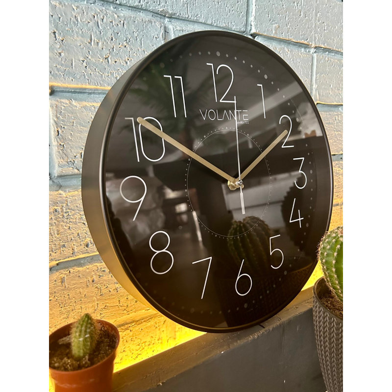 Elegant Decorative Wall Clock, 12 x 12 Inches, Black & Gold | 100% Plastic Frame, Real Glass Cover, Thickness: 1.8 Inches | Perfect for Living Room, Office, or Bedroom, Stylish Design & Accurate Timekeeping
