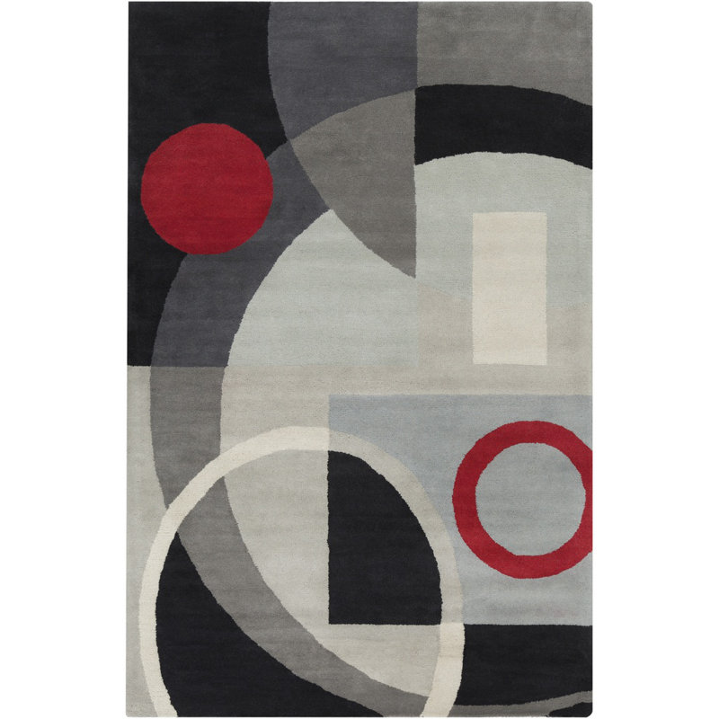 Willa Authentic Hand-Tufted Handmade Black, Grey & Red Modern Abstract Geometric Wool Area Rug