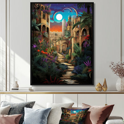 Pittoresque Alley Full Moon Oasis City I - Art mural de bâtiments de la ville