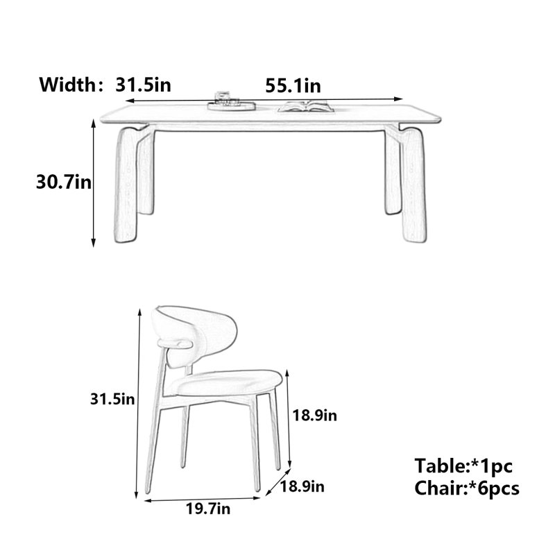 Table de salle à manger Modern, H 30,7 po x L 55,1 po x l 31,5 po
