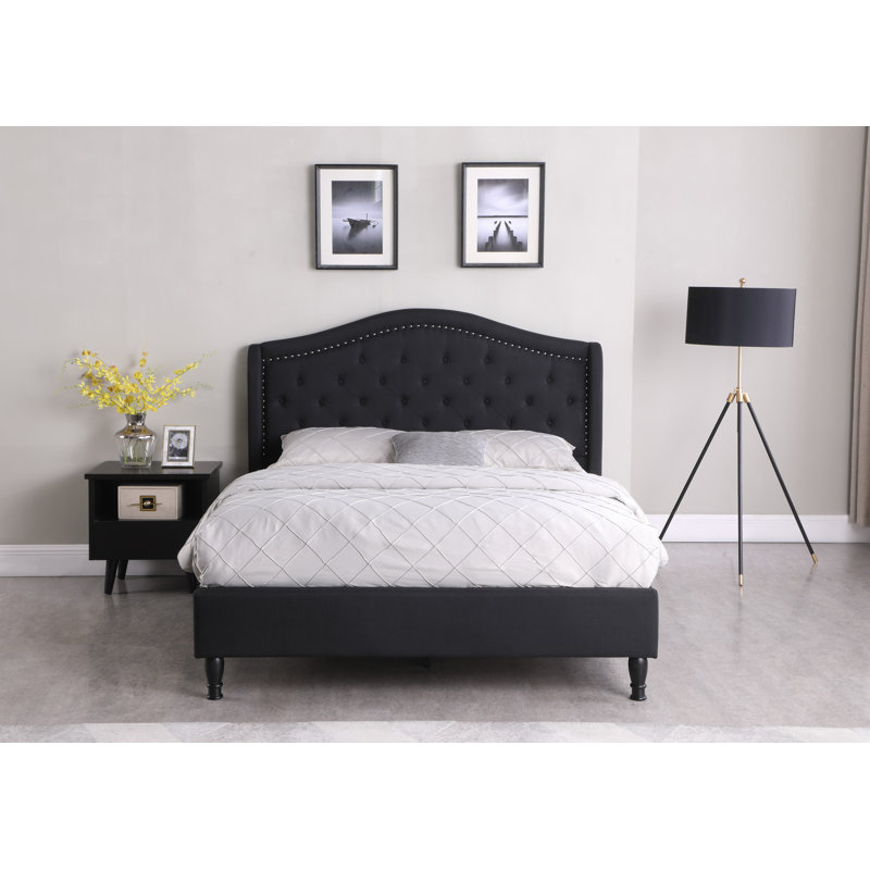 Kinsman Upholstered Wingback Bed, Black, Full