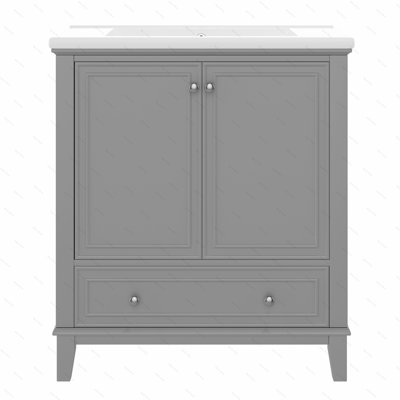 Ensemble de meuble-lavabo 30 po avec lavabo, armoire de salle de bain multifonctionnelle avec portes et tiroir, structure solide et panneau de fibres à densité moyenne