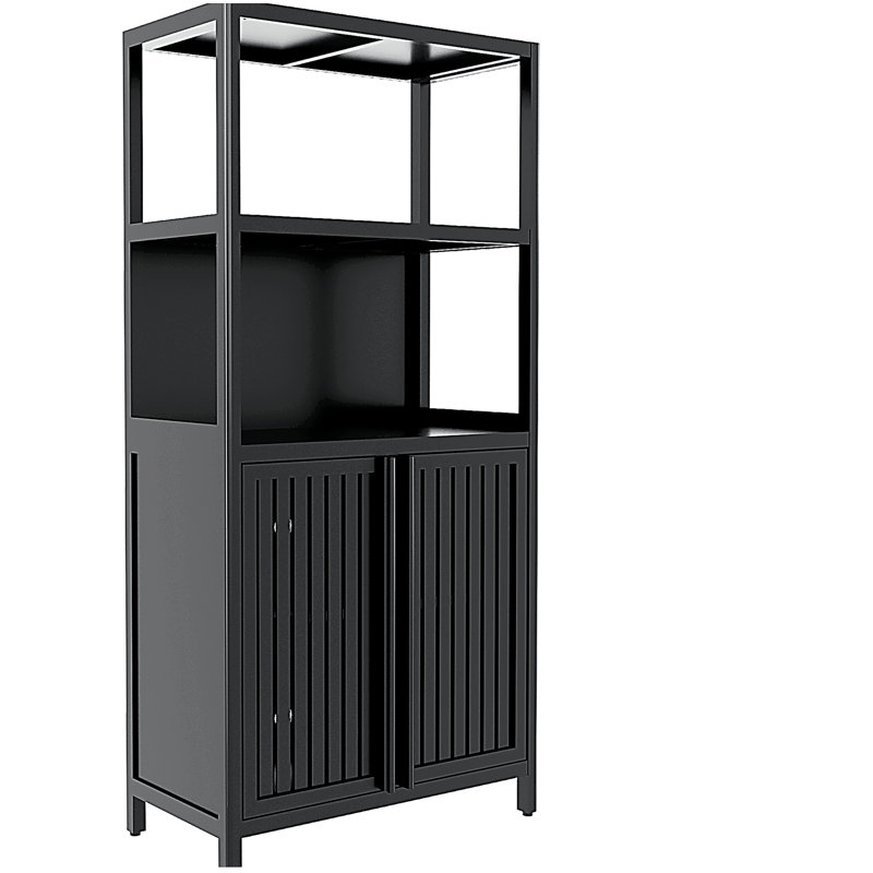 Bamboo storage cabinet, separate bathroom cabinet with 2 doors, floor cabinet organizer for living room, kitchen