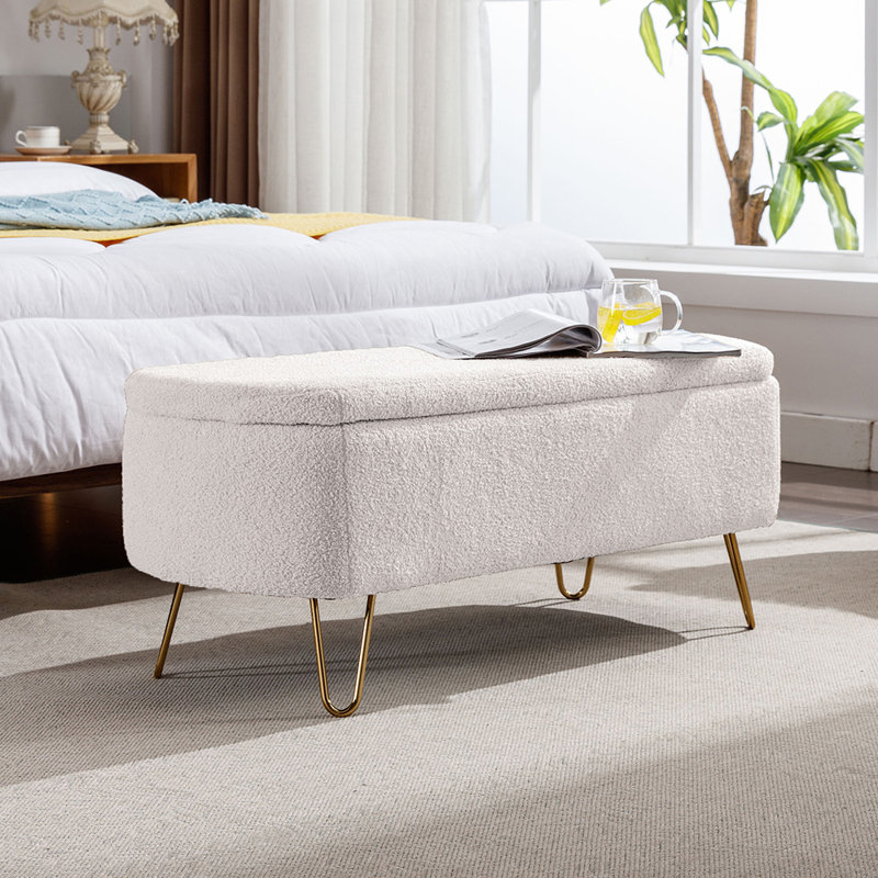 Upholstered Storage Bench, Ivory