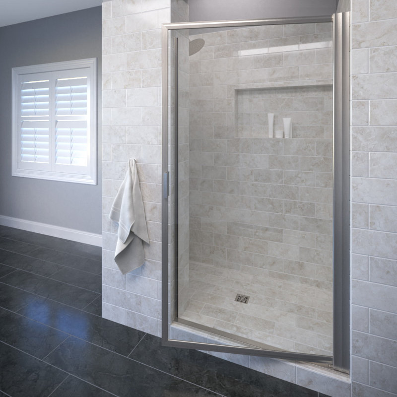 Sopora 31.38" x 63.5" Framed Shower Door, Brushed Nickel, Clear