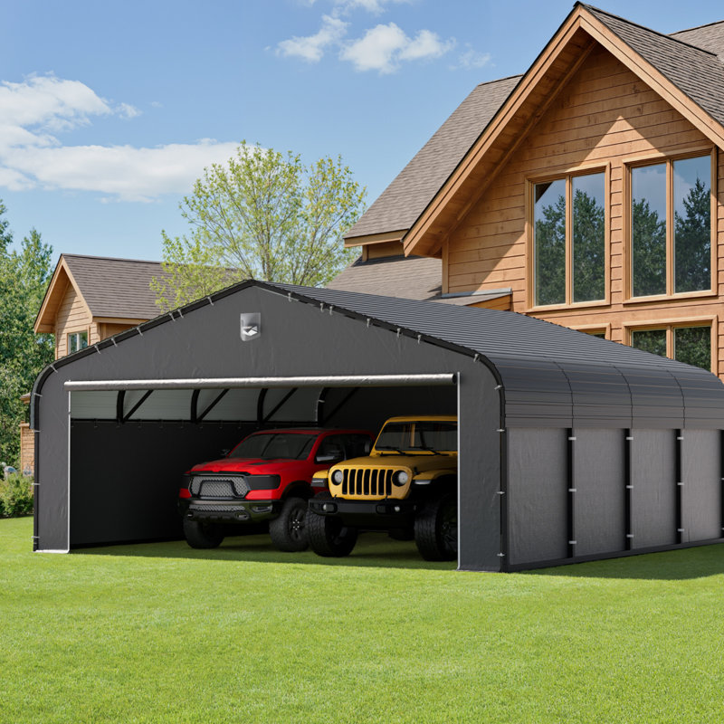 20 Ft. W x 20 Ft. D Heavy-Duty Metal Carport with Galvanized Roof & Fabric Walls, Solar Light, All-Weather Shelter Rated 35psf Snow - Gray