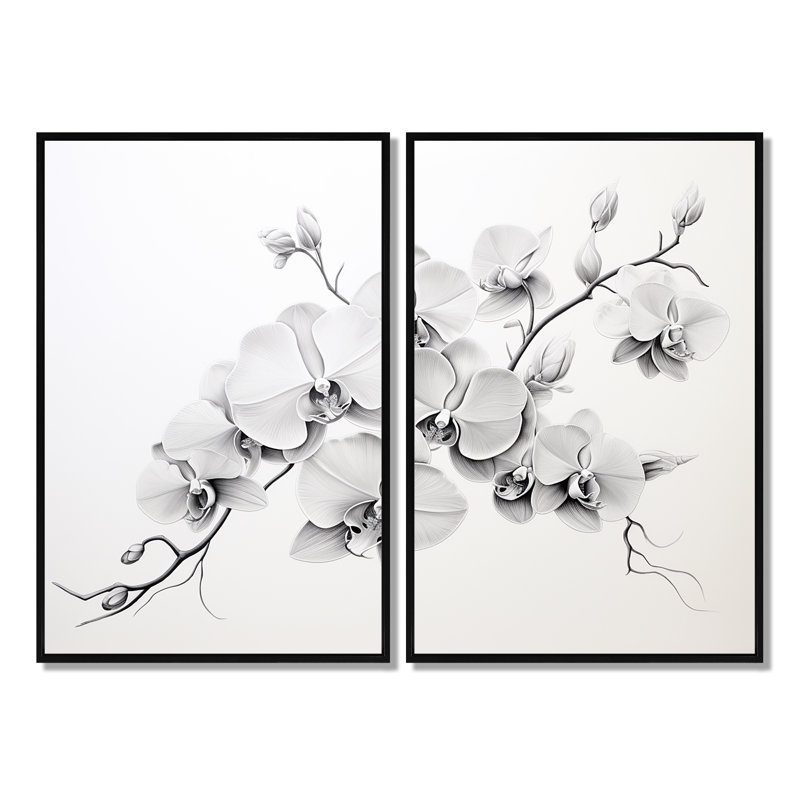 Orchidée noire et blanche Tranquility II - beige, impressions sur toile traditionnelles, H 36 po x l 48 po, Noir