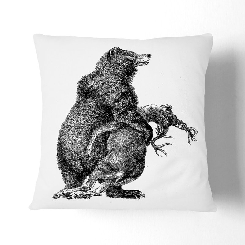 Grizzly Bear & Stag Illustration Cushion with Filling, 40cm H x 40cm W x 15cm D