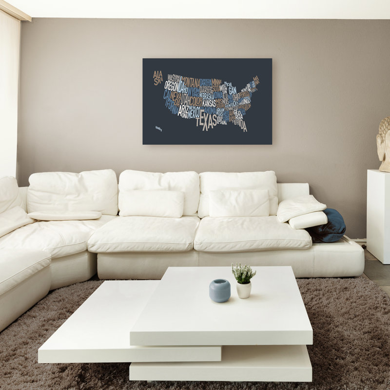 «United States Text Map», impression sur toile, H 22 po x l 32 po x P 2 po