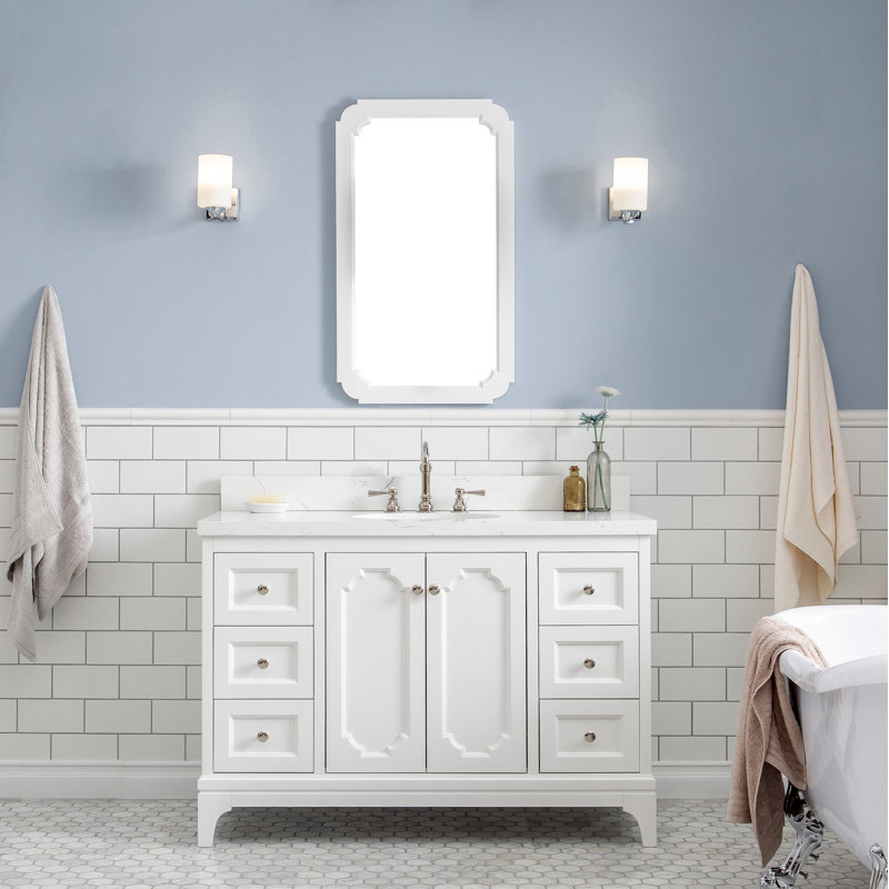 Queen 48" Single Bathroom Vanity Set with Mirror, Pure White, Hook
