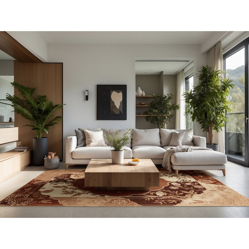 Tapis oriental moelleux doux et moelleux de style oriental brun - reliure brun clair, 4 x 2