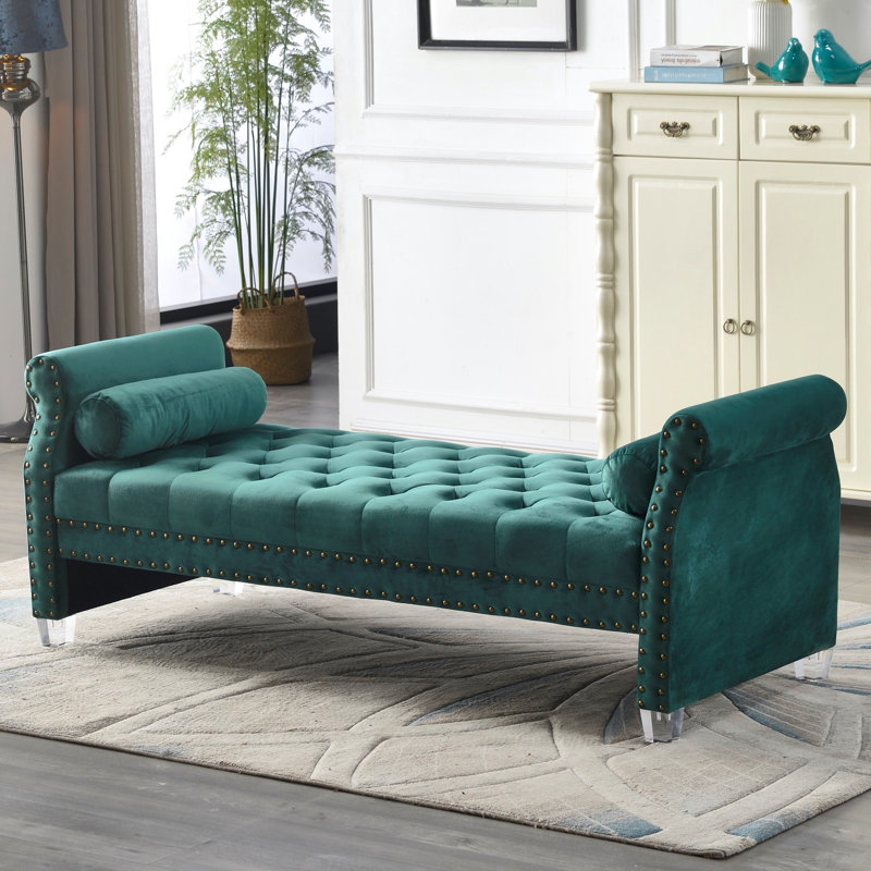 Fleeton Velvet Upholstered Bench, Green
