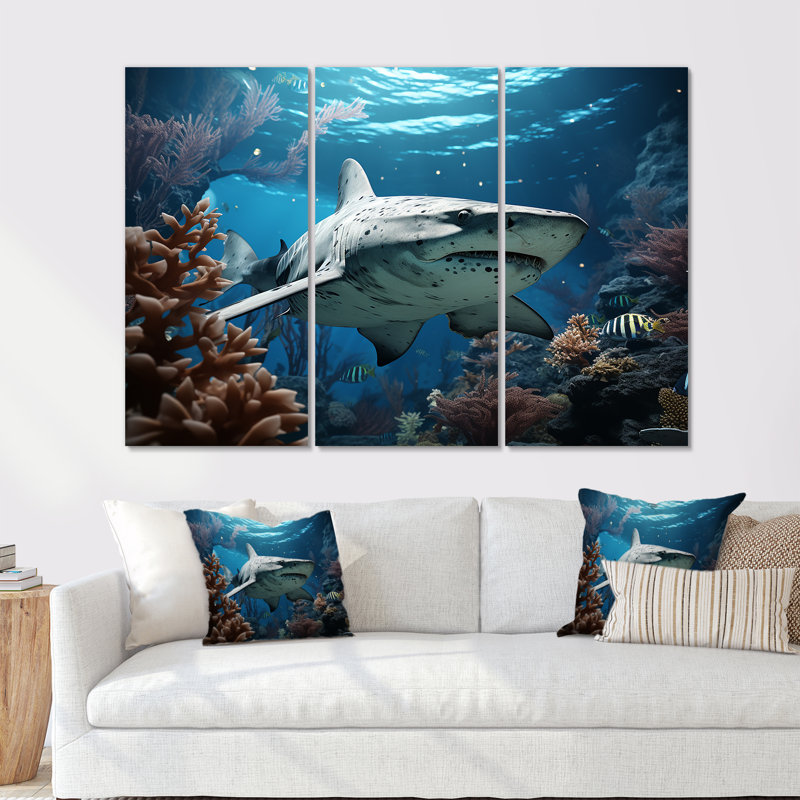 «Coral Sharks Ballet - Coastal Coral Under Water», ensemble de reproduction d'art mural, H 40 po x l 60 po