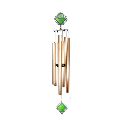 Wind Chime - 36in Stained Glass Butterfly - Green Glass -  Tube