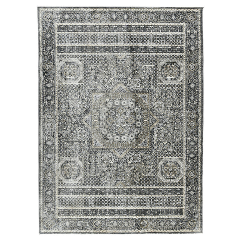 8' Charcoal And Gray Medallion Runner Rug