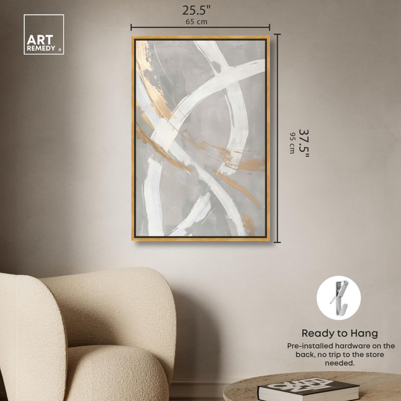 «Silvered Spirals Canvas Elegant Gold Abstract» par Art Remedy, H 37 po x l 25 po, Cadre doré