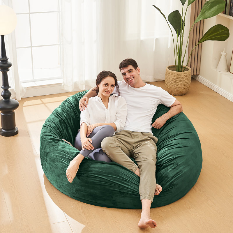 Fauteuil à billes en mousse à mémoire de forme avec housse amovible, H 45 po x l 45 po x P 26 po, Velours vert