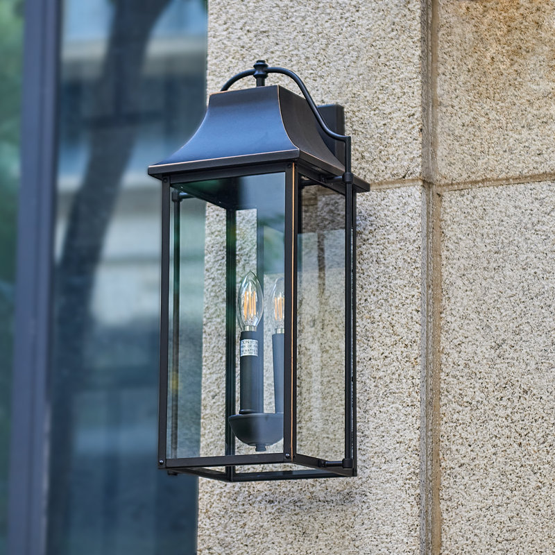 3 - Light Large Outdoor Wall Lighting Sconce Light With Clear Glass in Black Finish