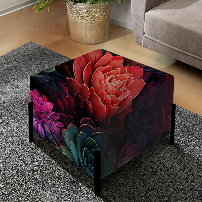 Motif botanique Neon Succulents - repose-pieds carré botanique