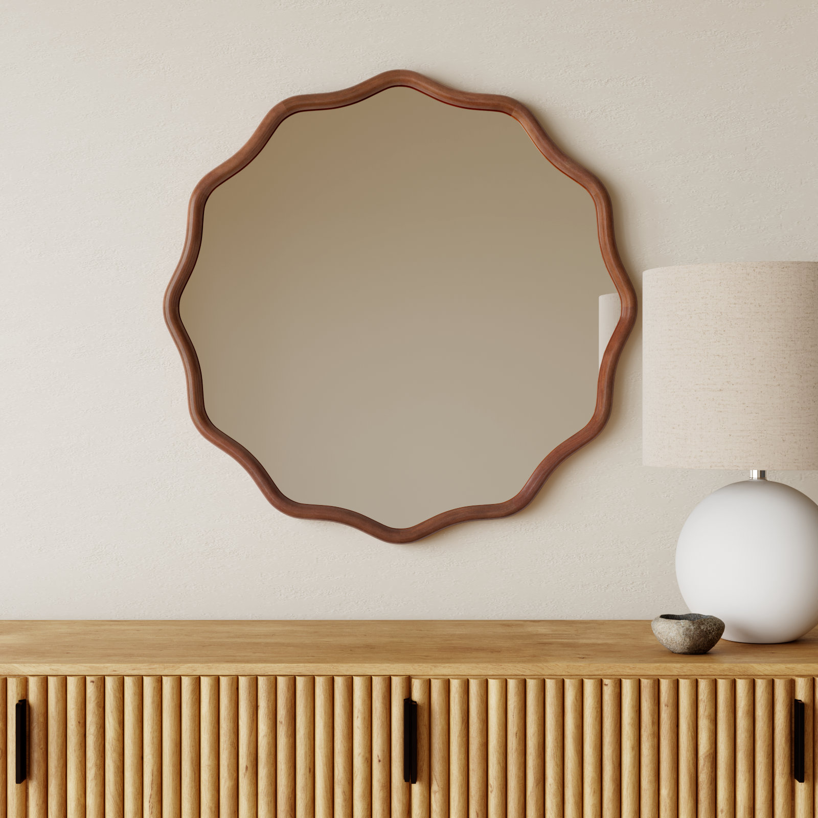 30" Solid Wood Accent Mirror, Brown, 30" x 30"