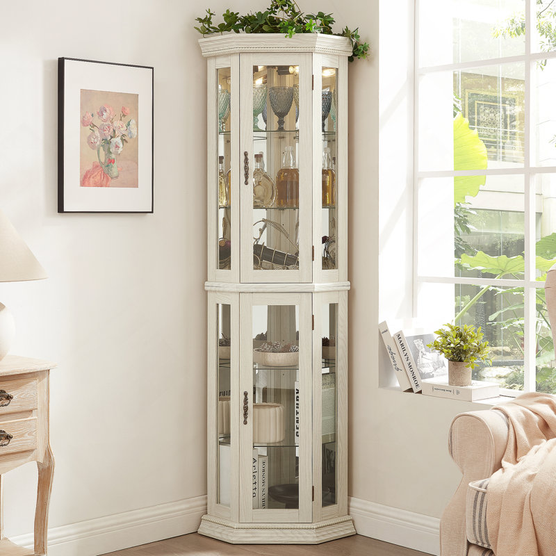Lighted Corner Curio Cabinet With Glass Display Shelf, Adjustable Shelving, LED Lighting, And Anti - Tipping Device For Home Decor