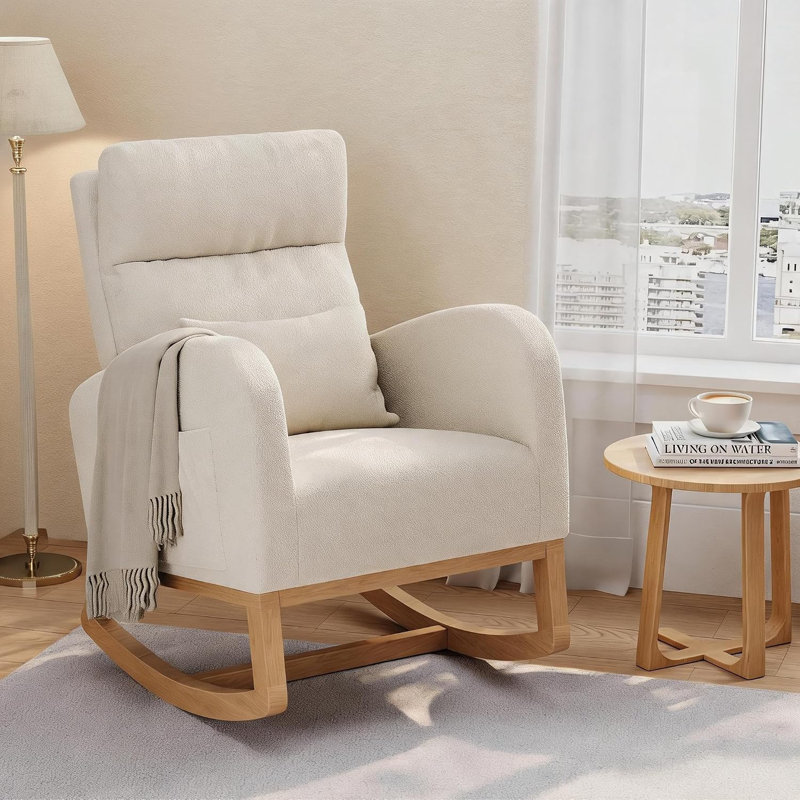Chaise berçante, fauteuil oscillant avec repose-pieds Nursery, blanc, No Footrest, Lambswool White