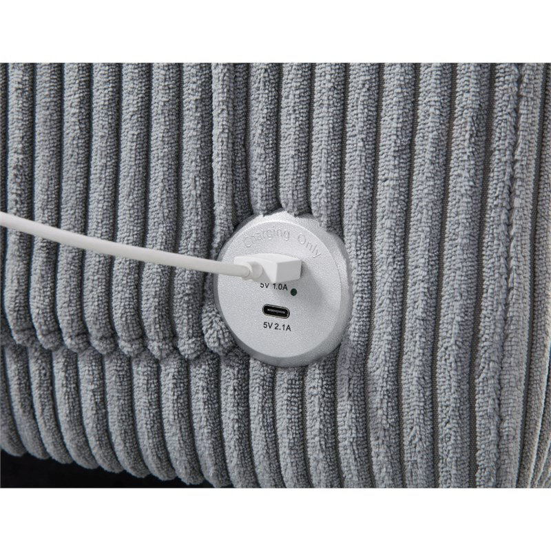  Canapé en velours côtelé de 72,5 po avec port USB et poches latérales en gris, Velours côtelé gris